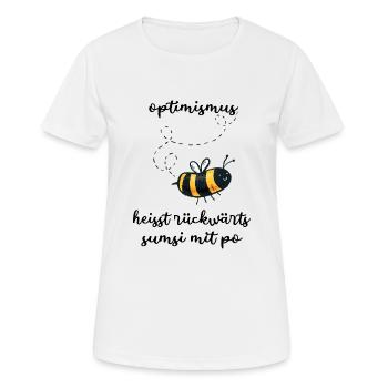 L’optimisme, c’est le sumsi à l’envers avec Po - T-shirt respirant Femme - blanc - Devant - AI Model Female 172 dark (172cm)