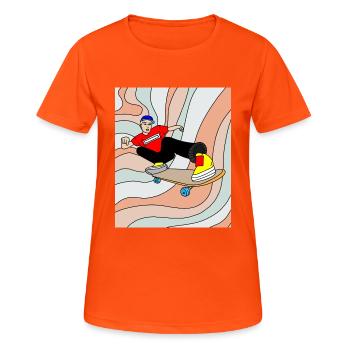 Retro Skateboarder & Skater Skateboard - Frauen T-Shirt atmungsaktiv - Neonorange - Vorne - AI Model Female 172 dark (172cm)