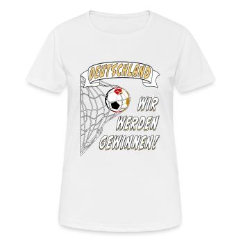 FUßBALL NETZ DEUTSCHLAND WIR WERDEN GEWINNEN - Frauen T-Shirt atmungsaktiv - Weiß - Vorne - AI Model Female 172 dark (172cm)