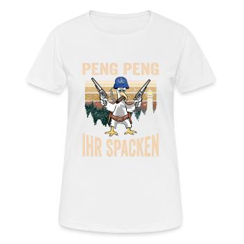 Moinsen Moin Peng Peng ihr Spacken Moin Möwe Digga - Frauen T-Shirt atmungsaktiv - Weiß - Vorne - AI Model Female 172 dark (172cm)