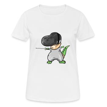 The fencing T-Rex with mask and foil fencing - Women's Breathable T-Shirt - white - Front - AI Model Female 172 dark (172cm)