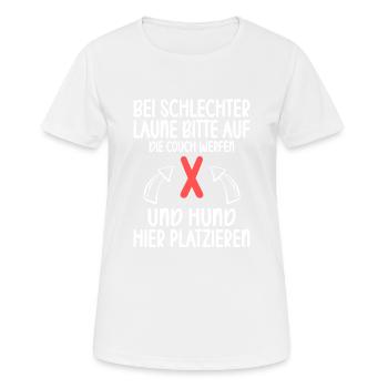 Bei schlechter Laune bitte auf Couch Hund hier - Frauen T-Shirt atmungsaktiv - Weiß - Vorne - AI Model Female 172 dark (172cm)