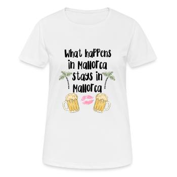 What happens in Mallorca stays in Mallorca - Frauen T-Shirt atmungsaktiv - Weiß - Vorne - AI Model Female 172 dark (172cm)