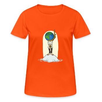 Wissenschaft Globaler Galgen - Frauen T-Shirt atmungsaktiv - Neonorange - Vorne - AI Model Female 172 dark (172cm)
