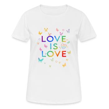 L’amour, c’est l’amour ! Déclaration Gay Pride LGBTQI+ - T-shirt respirant Femme - blanc - Devant - AI Model Female 172 dark (172cm)