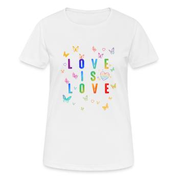 L’amour, c’est l’amour ! Déclaration Gay Pride LGBTQI+ - T-shirt respirant Femme - blanc - Devant - AI Model Female 172 dark (172cm)