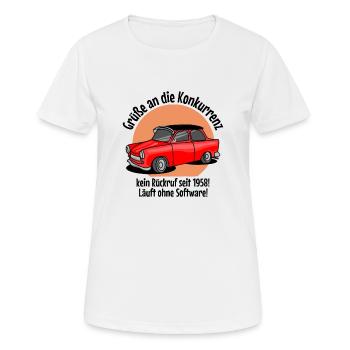 DDR Auto genannt als Pappe Ostalgie Ostdeutschland - Frauen T-Shirt atmungsaktiv - Weiß - Vorne - AI Model Female 172 dark (172cm)