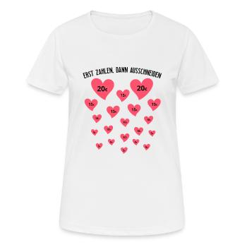 Erst zahlen dann ausschneiden, Herzen zum ausschne - Frauen T-Shirt atmungsaktiv - Weiß - Vorne - AI Model Female 172 dark (172cm)