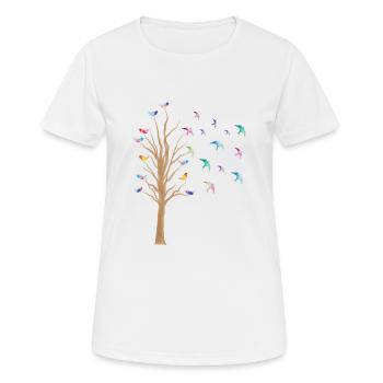 Vogel BaumVögel Beobachten Vogelschwarm Geschenk - Frauen T-Shirt atmungsaktiv - Weiß - Vorne - AI Model Female 172 dark (172cm)