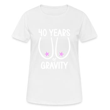 40 ans de gravité, ça descend 40 ans 40 ans. - T-shirt respirant Femme - blanc - Devant - AI Model Female 172 dark (172cm)
