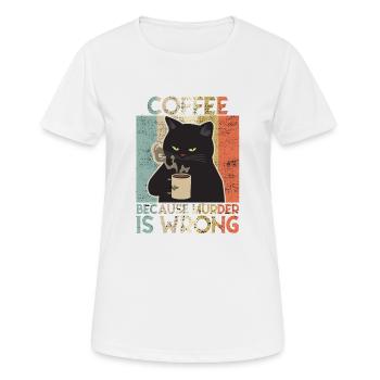 Coffee because Murder is wrong Coffee Cat retro - Women's Breathable T-Shirt - white - Front - AI Model Female 172 dark (172cm)