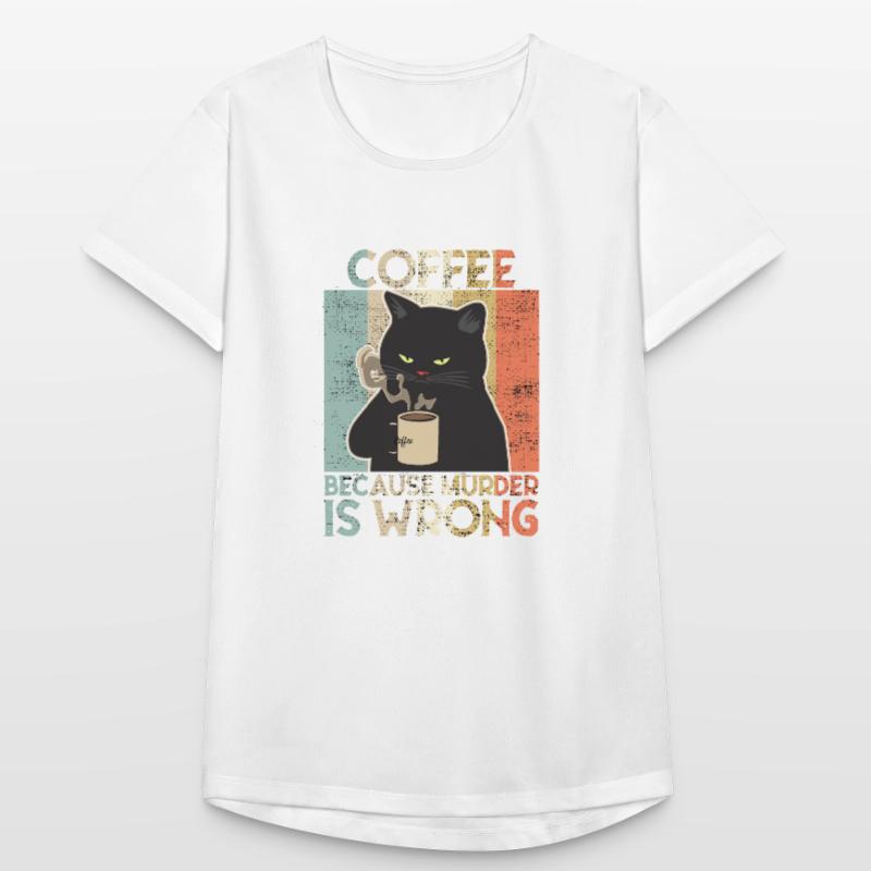 Coffee because Murder is wrong Kaffee Katze retro Frauen T-Shirt atmungsaktiv