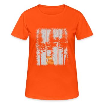 Süßer Fuchs im Wald Retro Muster Vintage Baum Wald - Frauen T-Shirt atmungsaktiv - Neonorange - Vorne - AI Model Female 172 dark (172cm)