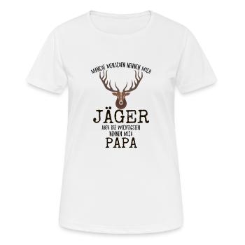 Jäger, Vater, Geweih, Papa Jagen - Frauen T-Shirt atmungsaktiv - Weiß - Vorne - AI Model Female 172 dark (172cm)