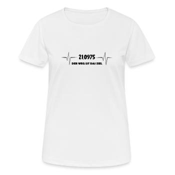 Halbmarathon 21km Lauf Der Weg ist das Ziel - Frauen T-Shirt atmungsaktiv - Weiß - Vorne - AI Model Female 172 dark (172cm)