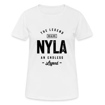 Nyla Nom personnalisé Cadeau d’anniversaire - T-shirt respirant Femme - blanc - Devant - AI Model Female 172 dark (172cm)
