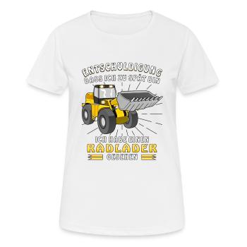 ZU SPÄT BIN ICH HABE EINEN RADLADER GESEHEN - Frauen T-Shirt atmungsaktiv - Weiß - Vorne - AI Model Female 172 dark (172cm)