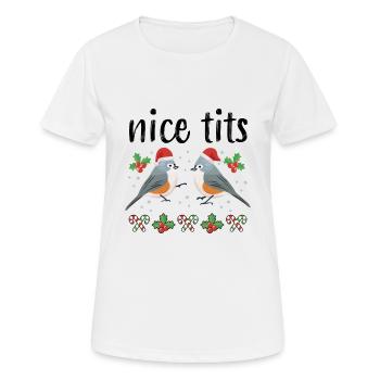 Mésanges touffues Belles mésanges Oiseaux de Noël festifs - T-shirt respirant Femme - blanc - Devant - AI Model Female 172 dark (172cm)