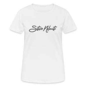 Bitcoin Satoshi Nakamoto BTC Schriftzug - Frauen T-Shirt atmungsaktiv - Weiß - Vorne - AI Model Female 172 dark (172cm)