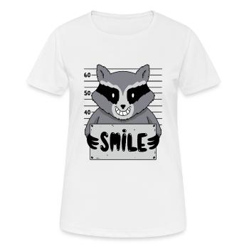 Dessin animé Raton laveur Photo Sourire Prison Humour - T-shirt respirant Femme - blanc - Devant - AI Model Female 172 dark (172cm)