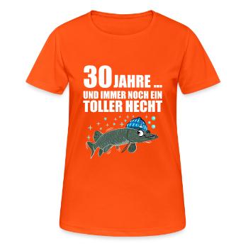 Anglergeschenk zum 30 Geburtstag 30 Ehrentag - Frauen T-Shirt atmungsaktiv - Neonorange - Vorne - AI Model Female 172 dark (172cm)