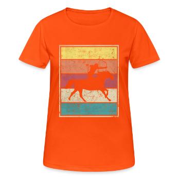 Pferd zurück Bogenschießen - Frauen T-Shirt atmungsaktiv - Neonorange - Vorne - AI Model Female 172 dark (172cm)