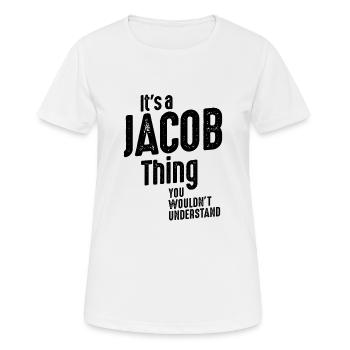 Es ist ein Jacob Ding Lustiger personalisierter Geburtstag - Frauen T-Shirt atmungsaktiv - Weiß - Vorne - AI Model Female 172 dark (172cm)