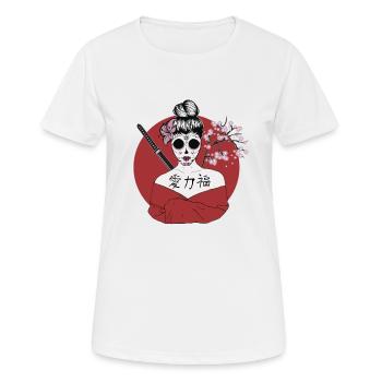 Japanische Geisha Sugar Skull - Frauen T-Shirt atmungsaktiv - Weiß - Vorne - AI Model Female 172 dark (172cm)