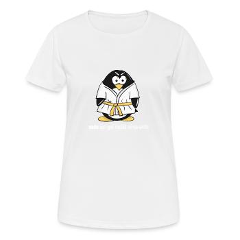 Linux Pinguin installiert seine Ninja Skills mit - Frauen T-Shirt atmungsaktiv - Weiß - Vorne - AI Model Female 172 dark (172cm)