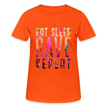 EAT SLEEP RAVE REPEAT T-Shirt Raver - Frauen T-Shirt atmungsaktiv - Neonorange - Vorne - AI Model Female 172 dark (172cm)