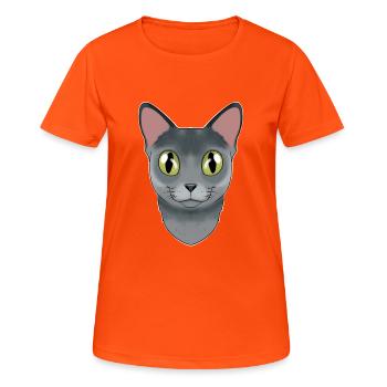 Cat Lover I Cat Face I Chat bleu russe - T-shirt respirant Femme - orange néon - Devant - AI Model Female 172 dark (172cm)