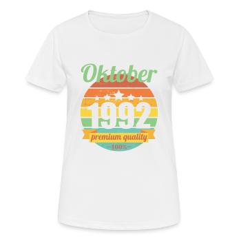 Geboren Oktober 1992 30 Jahre 30er 30.Geburtstag - Frauen T-Shirt atmungsaktiv - Weiß - Vorne - AI Model Female 172 dark (172cm)