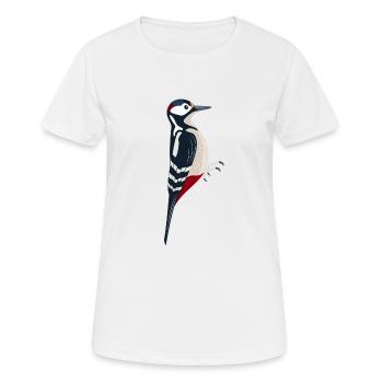 Grande illustration d’oiseau pic tacheté - T-shirt respirant Femme - blanc - Devant - AI Model Female 172 dark (172cm)