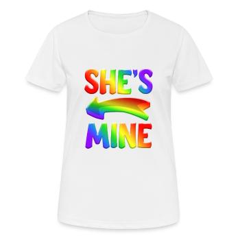 She's Mine Bi Bisexual LGBT Pride Month - Frauen T-Shirt atmungsaktiv - Weiß - Vorne - AI Model Female 172 dark (172cm)
