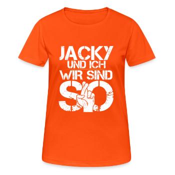 Jacky And I Are So - Frauen T-Shirt atmungsaktiv - Neonorange - Vorne - AI Model Female 172 dark (172cm)