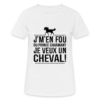 Je M'en Fous Du Prince Charmant Je Veux Un Cheval - T-shirt respirant Femme - blanc - Devant - AI Model Female 172 dark (172cm)
