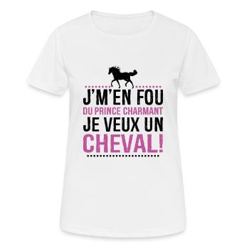 Je M'en Fous Du Prince Charmant Je Veux Un Cheval - T-shirt respirant Femme - blanc - Devant - AI Model Female 172 dark (172cm)
