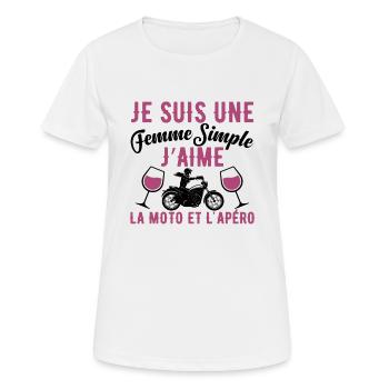 Femme Simple Qui Aime La Moto Et L'apéro - T-shirt respirant Femme - blanc - Devant - AI Model Female 172 dark (172cm)