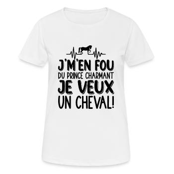 Je M'en Fou Du Prince Charmant Je Veux Un Cheval - T-shirt respirant Femme - blanc - Devant - AI Model Female 172 dark (172cm)