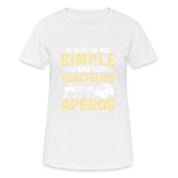 Un Mec Simple J'aime Les Tracteurs Et Les Apéros - T-shirt respirant Femme - blanc - Devant - AI Model Female 172 dark (172cm)