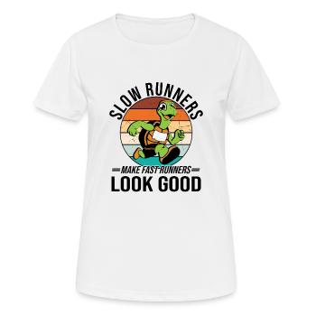 Coureurs de marathon en course semi-marathon - T-shirt respirant Femme - blanc - Devant - AI Model Female 172 dark (172cm)
