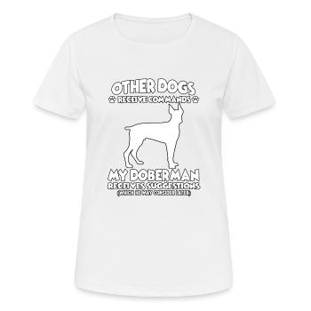 Drôle d’obéissance Doberman Chiens de dressage - T-shirt respirant Femme - blanc - Devant - AI Model Female 172 dark (172cm)