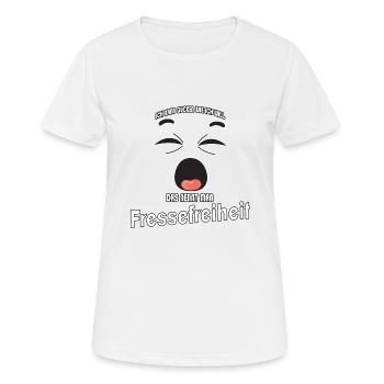 Ich kann gucken wie ich will - Fressefreiheit! - Frauen T-Shirt atmungsaktiv - Weiß - Vorne - AI Model Female 172 dark (172cm)