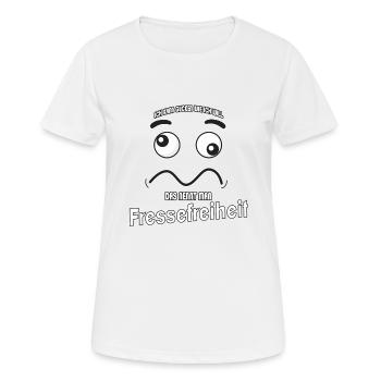 Ich kann gucken wie ich will - Fressefreiheit! - Frauen T-Shirt atmungsaktiv - Weiß - Vorne - AI Model Female 172 dark (172cm)