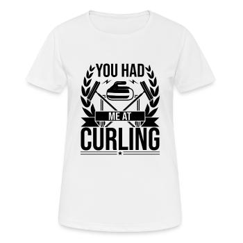 Tu m’as eu au curling - T-shirt respirant Femme - blanc - Devant - AI Model Female 172 dark (172cm)