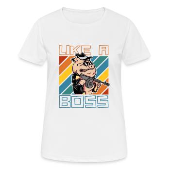 Like a Boss Lustiges Mafia Schwein Cartoon Spruch - Frauen T-Shirt atmungsaktiv - Weiß - Vorne - AI Model Female 172 dark (172cm)