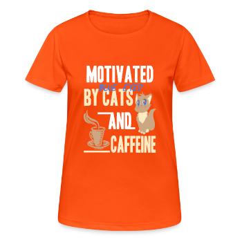 Motivated By Blue Eyed Cats And Caffeine Tee - Frauen T-Shirt atmungsaktiv - Neonorange - Vorne - AI Model Female 172 dark (172cm)