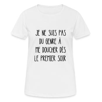 pas du genre à me doucher - T-shirt respirant Femme - blanc - Devant - AI Model Female 172 dark (172cm)