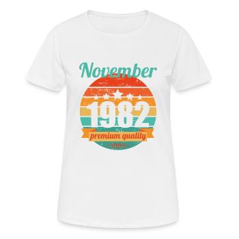 Geboren November 1982 40 Jahre 40er 40.Geburtstag - Frauen T-Shirt atmungsaktiv - Weiß - Vorne - AI Model Female 172 dark (172cm)