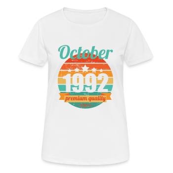 Geboren October 1992 30 Jahre 30er 30.Geburtstag - Frauen T-Shirt atmungsaktiv - Weiß - Vorne - AI Model Female 172 dark (172cm)